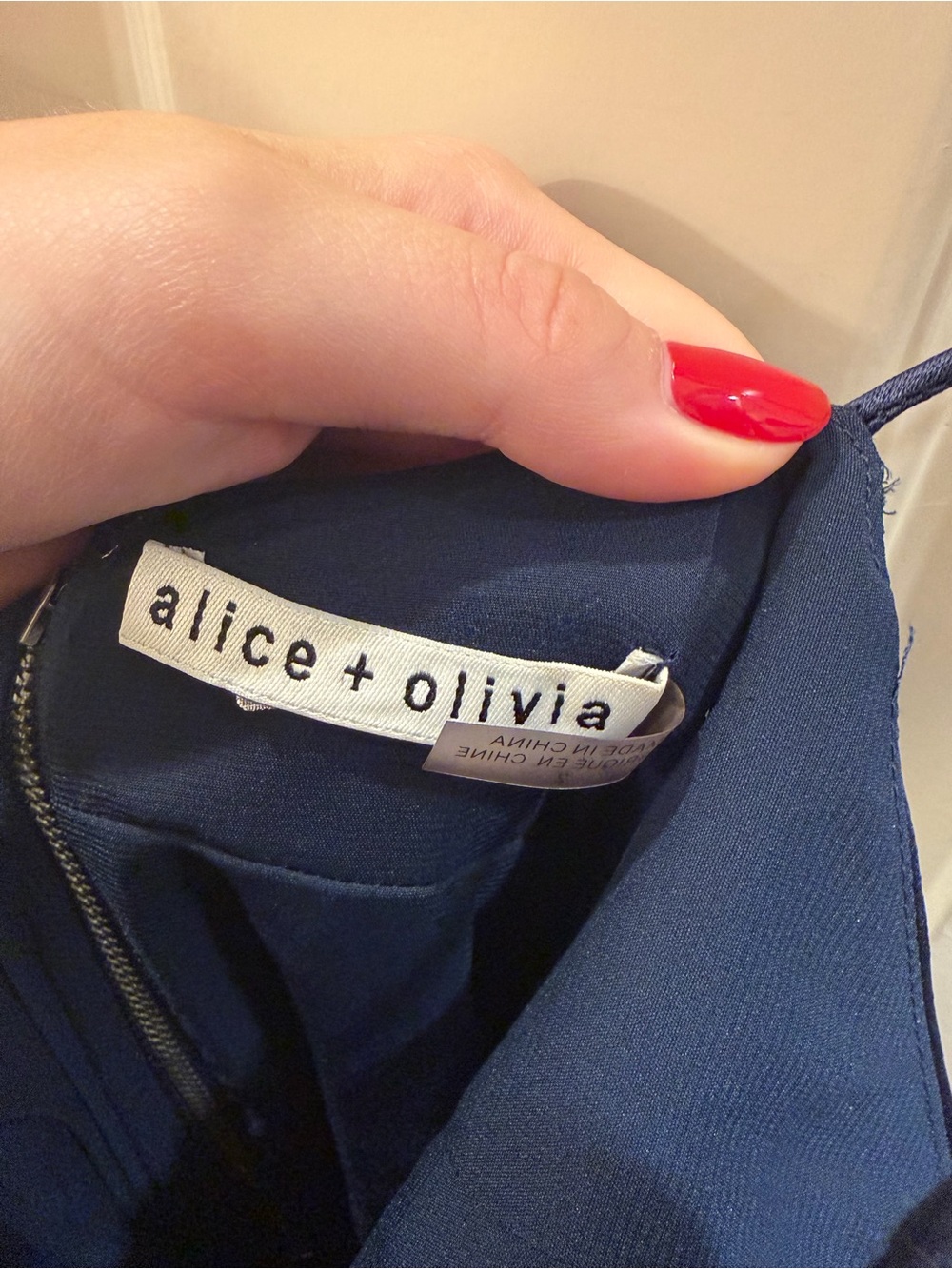 Alice & Olivia Navy Satin Cowl Neck Slip Dress with Side Ruched Slit - Picture 4 of 4